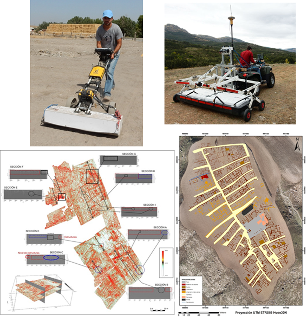 Georradar 3D Stream X con antenas de 200 y 600 MHz. Detección de estructuras subterráneas e interpretación en el yacimiento romano de CERRO DE LA VIRGEN DE LA MUELA (DRIEBES, GUADALAJARA) mediante georradar multicanal.